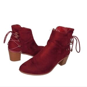 Liliana Red Ankle Boots with Lace-Up Detail